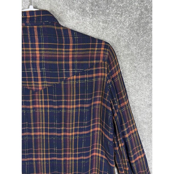 Express Boyfriend Plaid Metallic Long Sleeve Snap Front Shirt Womens Size Small - Picture 10 of 15